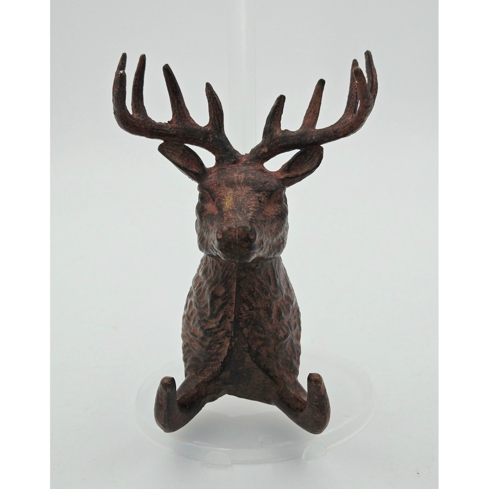 Rustic Cast Iron Deer Head Wall Hook Buck Antler Coat Key Rack Brown 5 Inch